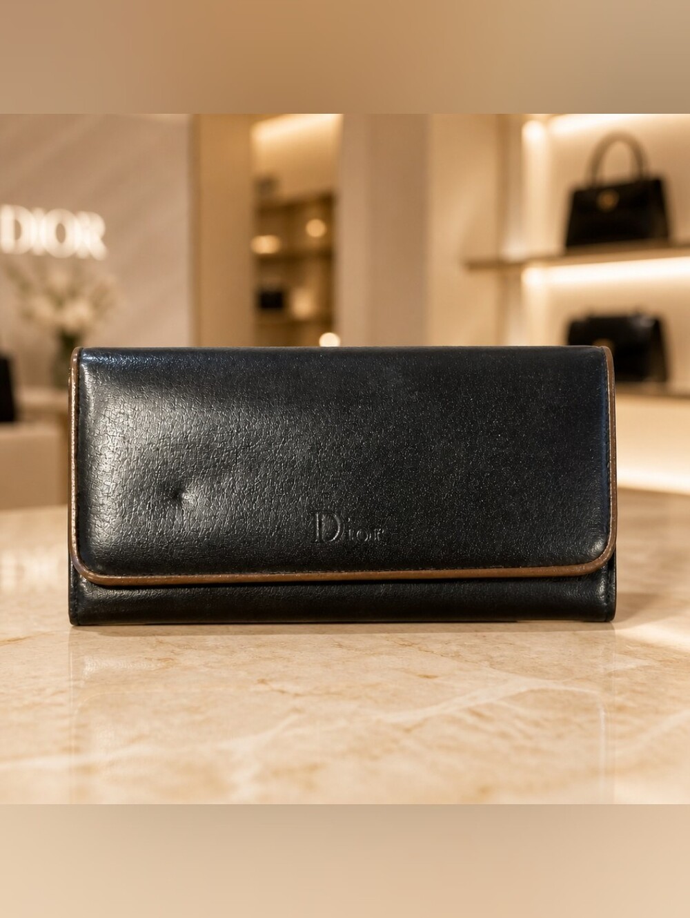 Christian Dior Vintage Black Leather Wallet With Kisslock And COA